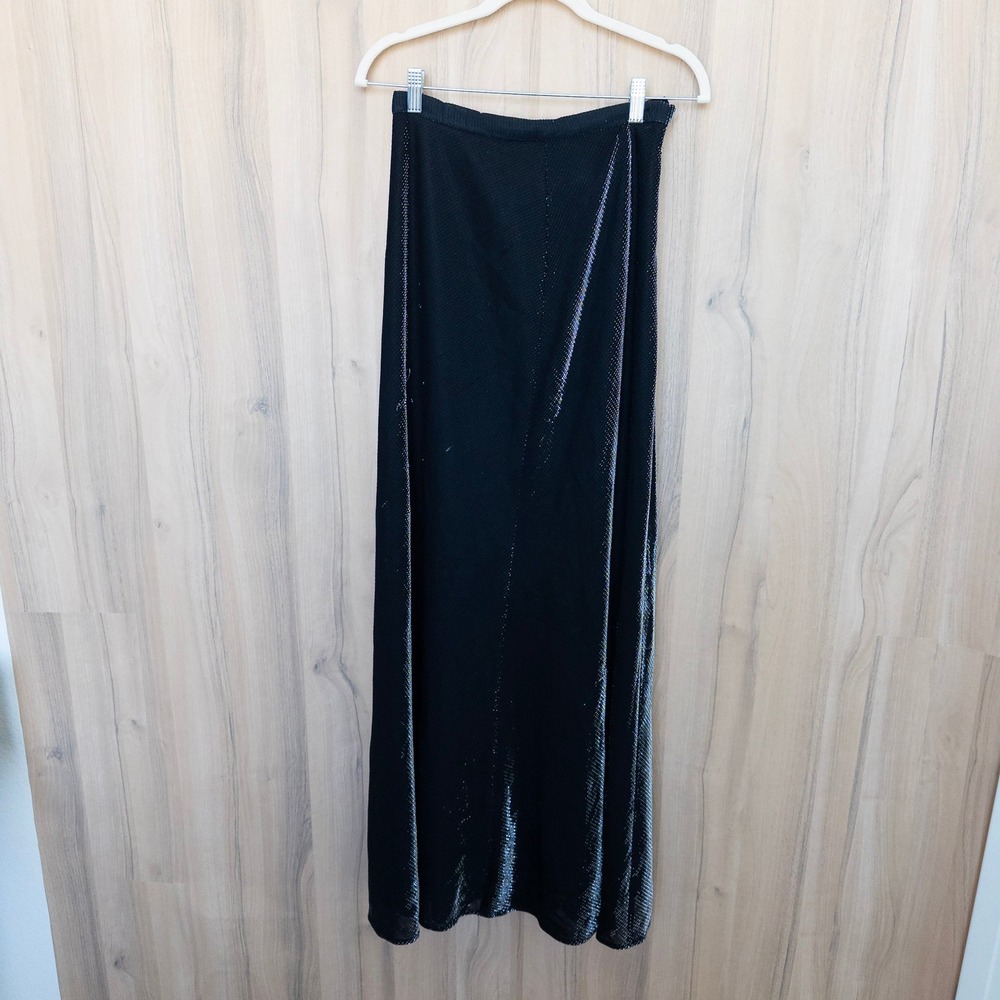 Vintage De Laru Maxi Skirt 11/12 Black Metallic 90s Evening Shimmer Y2K Party